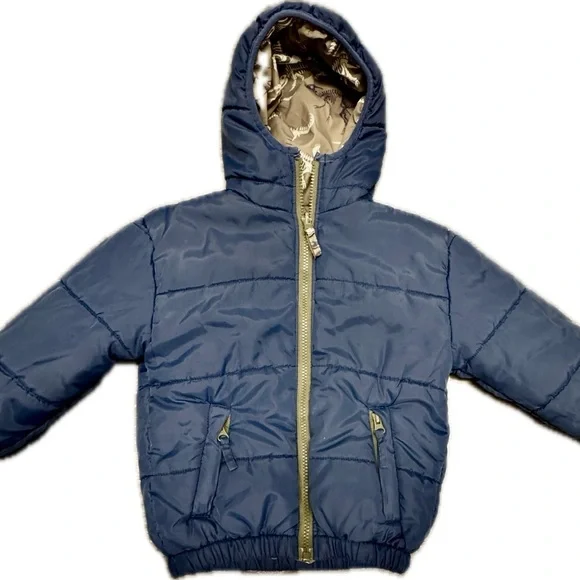 Hatley Reversible Dinosaur Skeleton Puffer Jacket | Size 2 🦖💚 - Picture 4 of 13